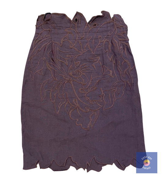 80's Krizia Embroidered Linen Skirt