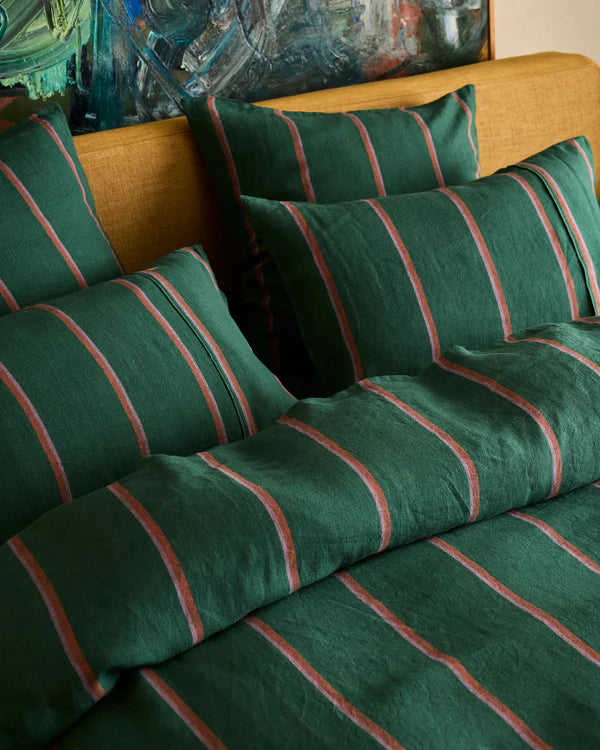 Wakame Crush Stripe Linen Pillowcase Set