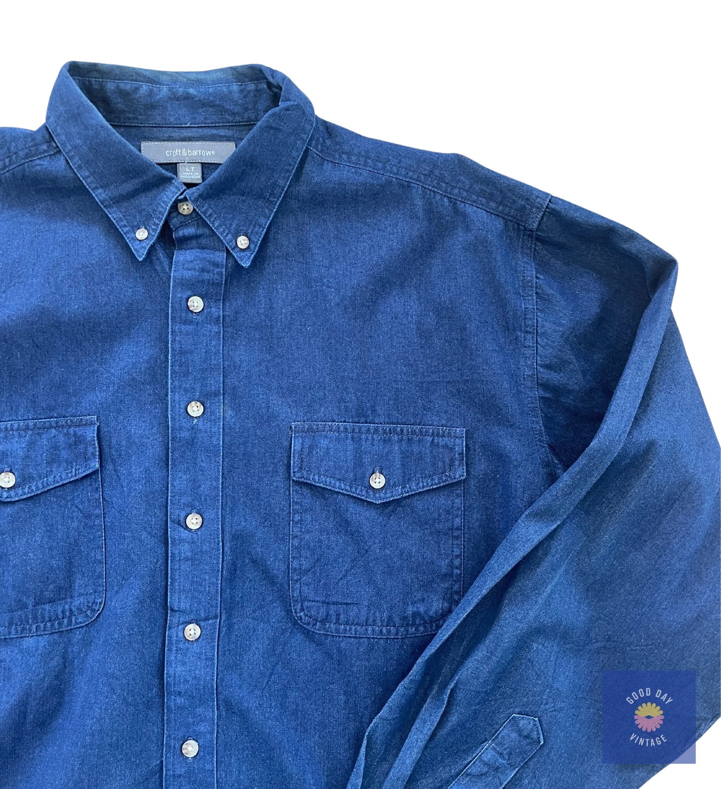 Vintage Denim Shirt with Double Pocket in Dark Wash