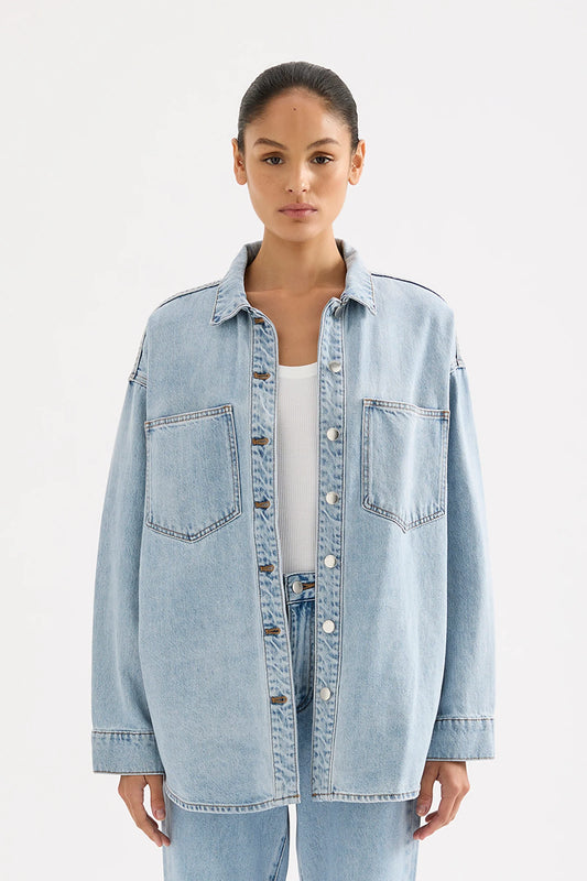 Organic Denim Overshirt in Soft Blue