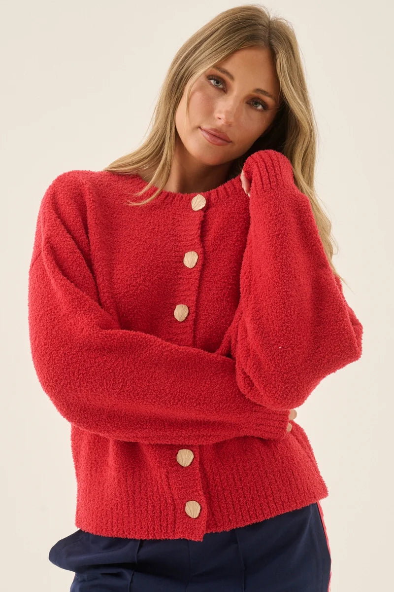 Aimes Shell Cardigan in Lipstick Red