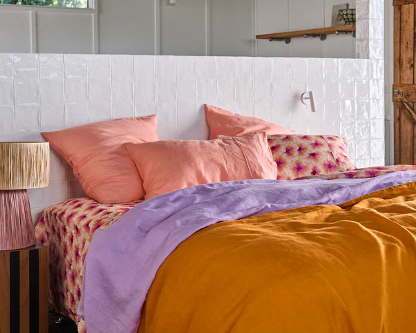 Coral Blossom Linen Pillow Case Set