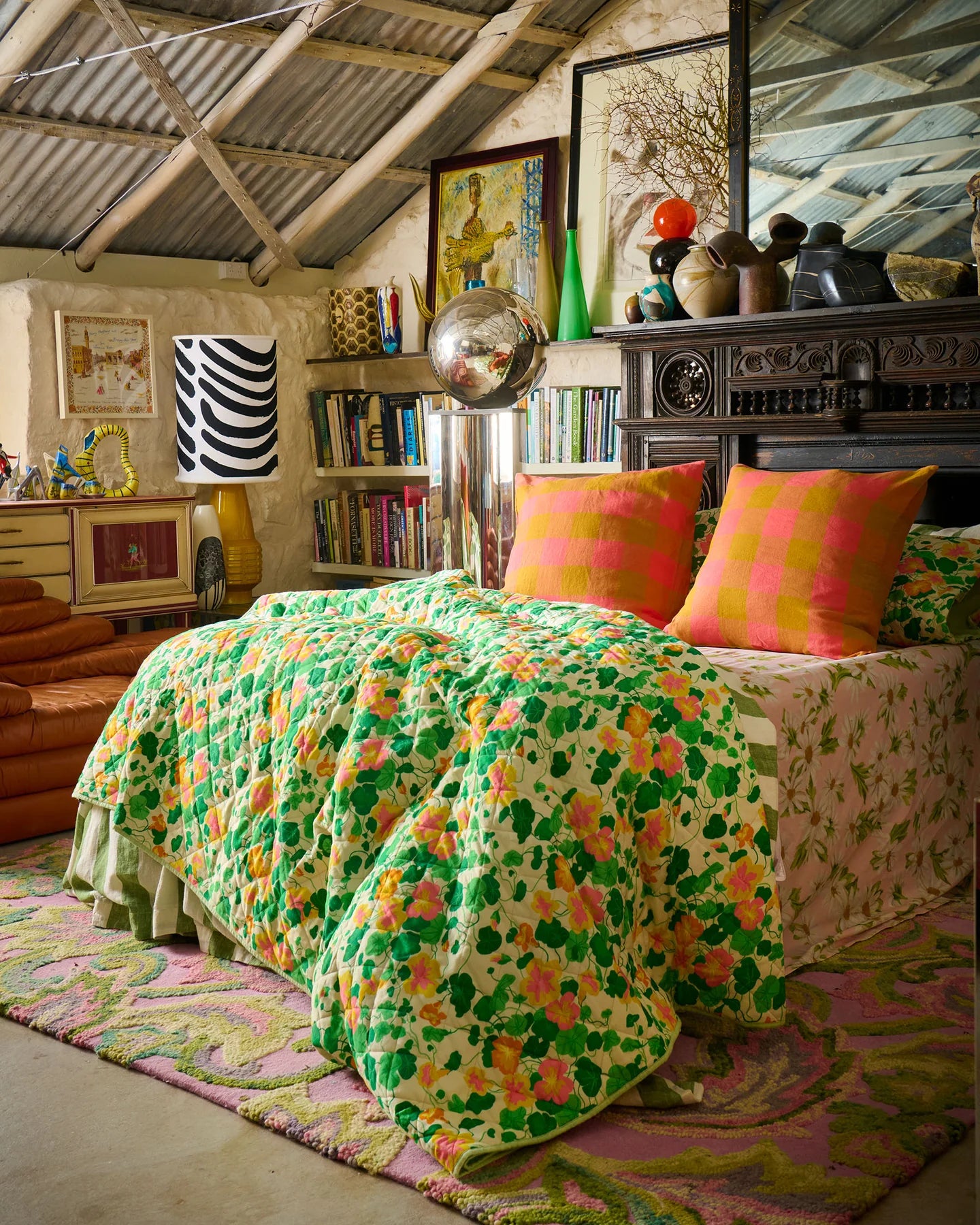 Nasturtium Linen Quilted Bedspread