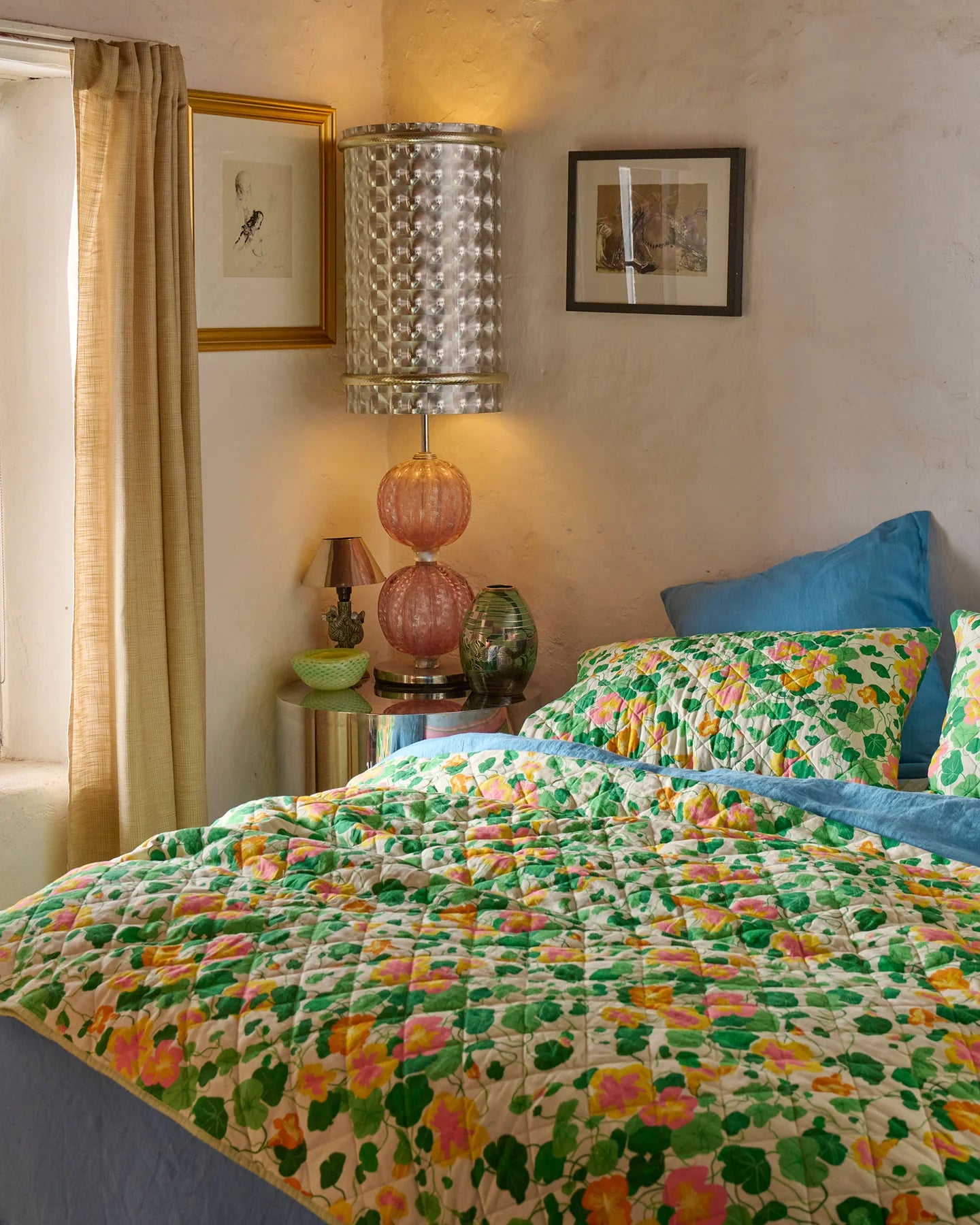 Nasturtium Linen Quilted Bedspread