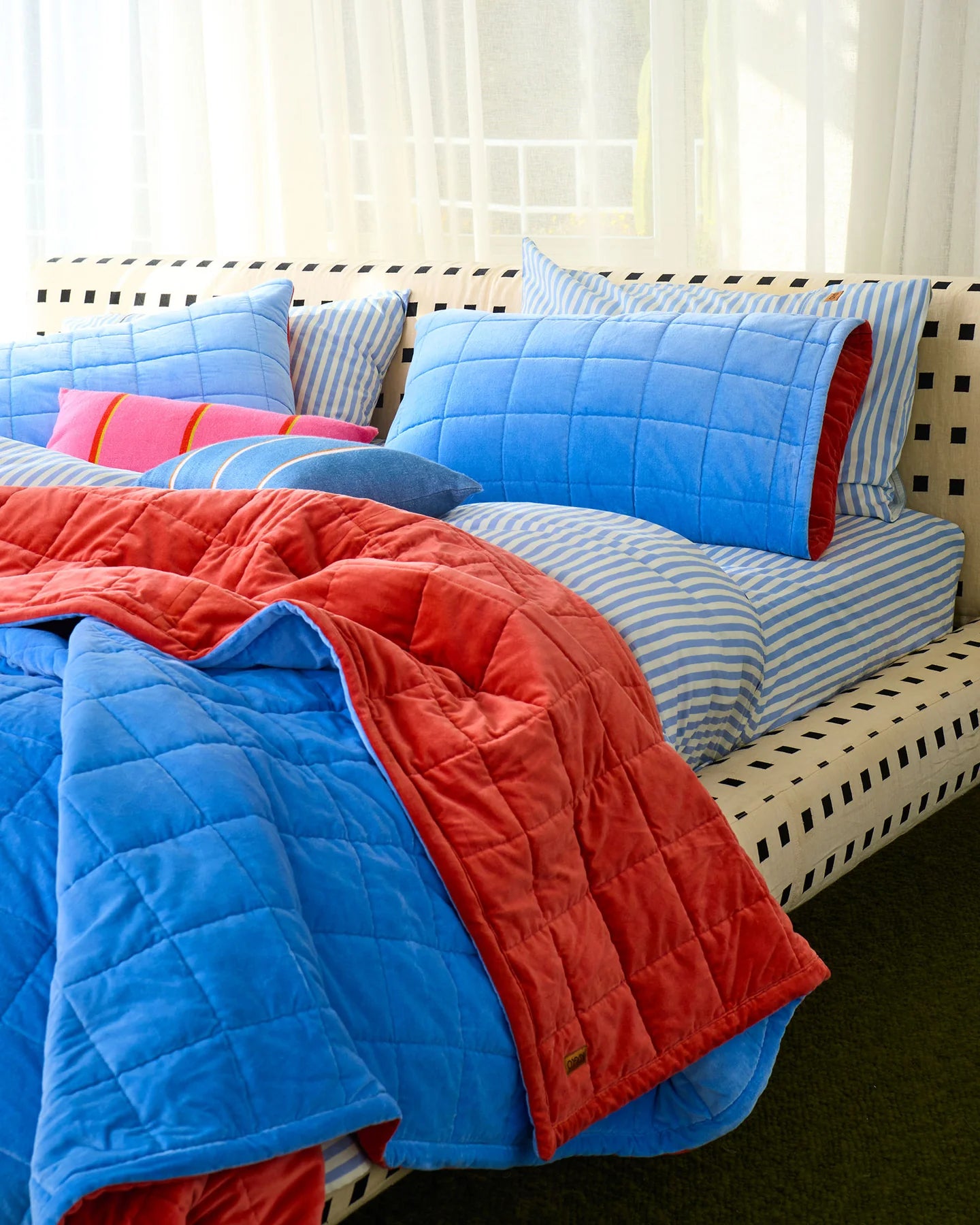 Blue Robin Velvet Quilted Pillowcases (Set of 2)