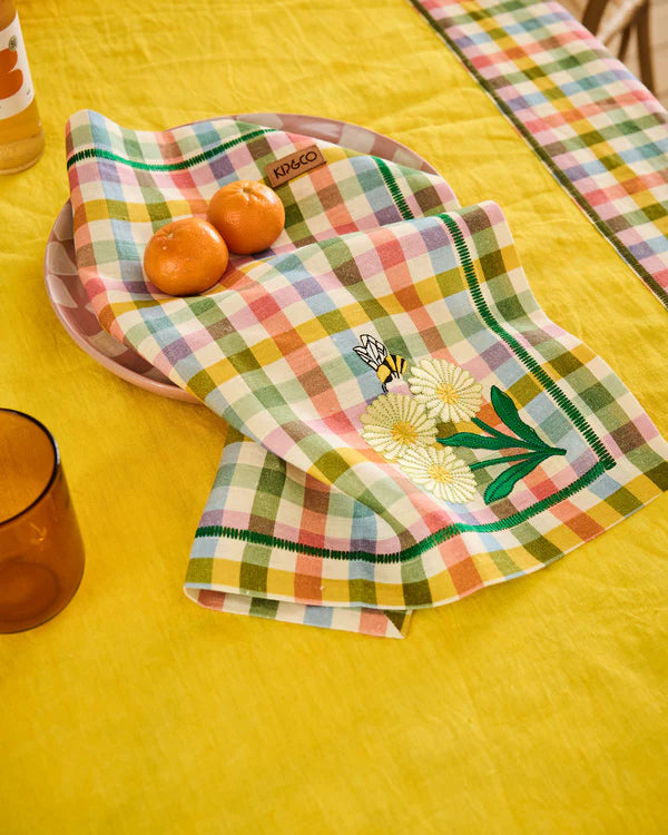 Sweet Flowers Tartan Embroidered 4 Peice Napkin Set