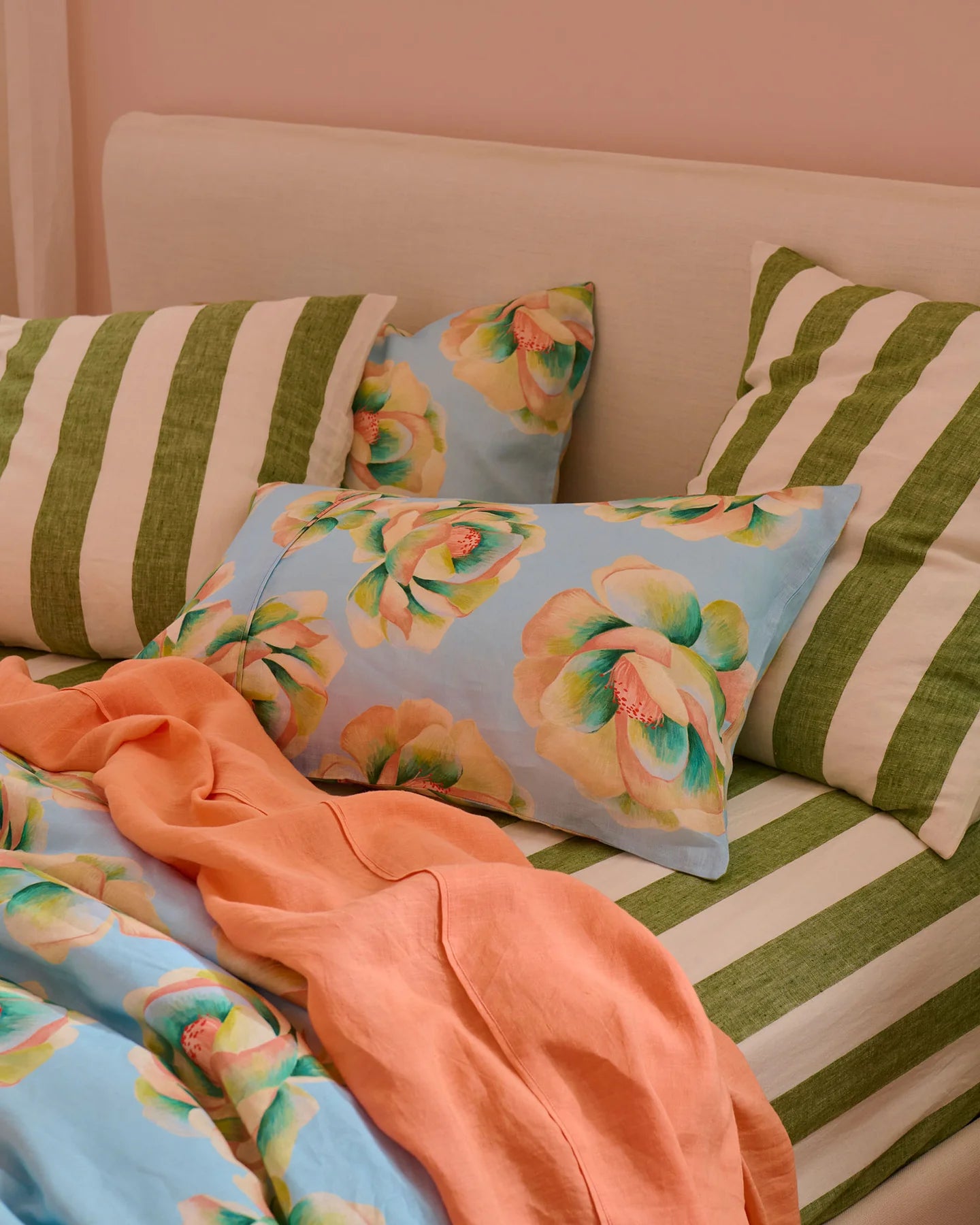 Coral Blossom Linen Flat Sheet