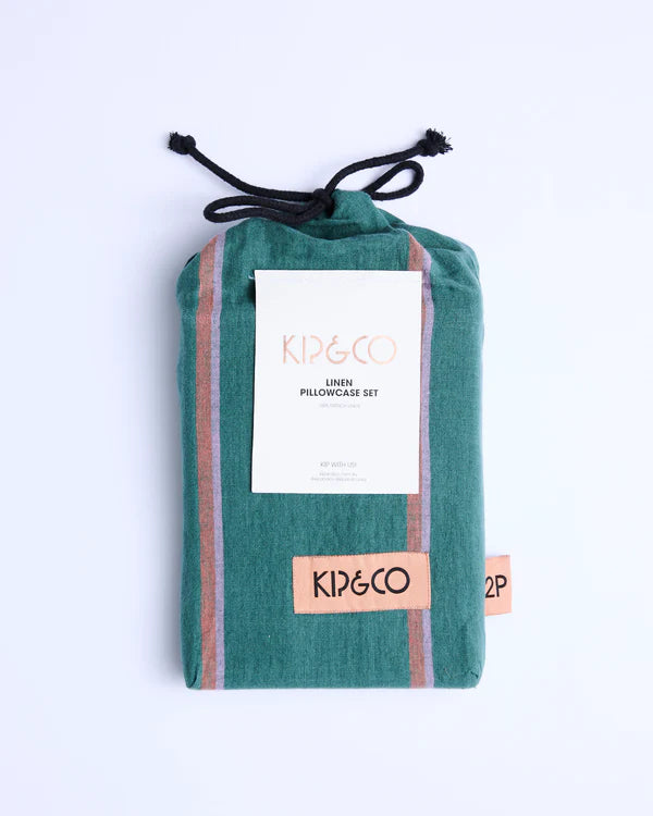 Wakame Crush Stripe Linen Pillowcase Set