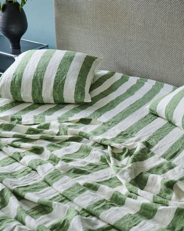 Moss Stripe Linen European Pillow Case Set