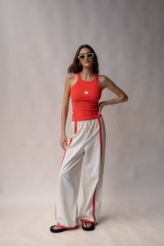 Del Mar Pant in Natural and Lobster Red