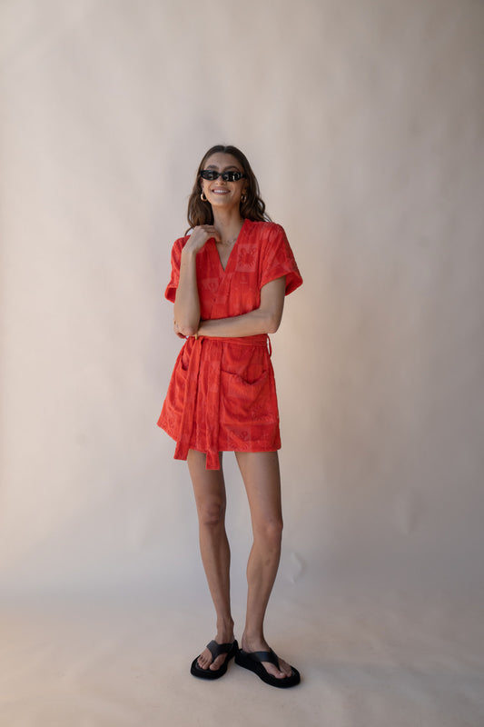 Seaside Terry Kimono Dress in Lobster Red