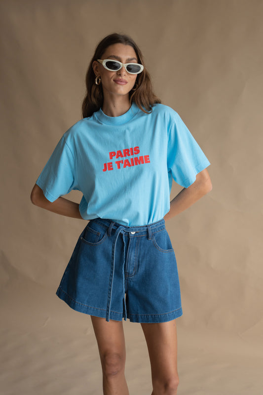 Je T'aime Tee in Ice Blue