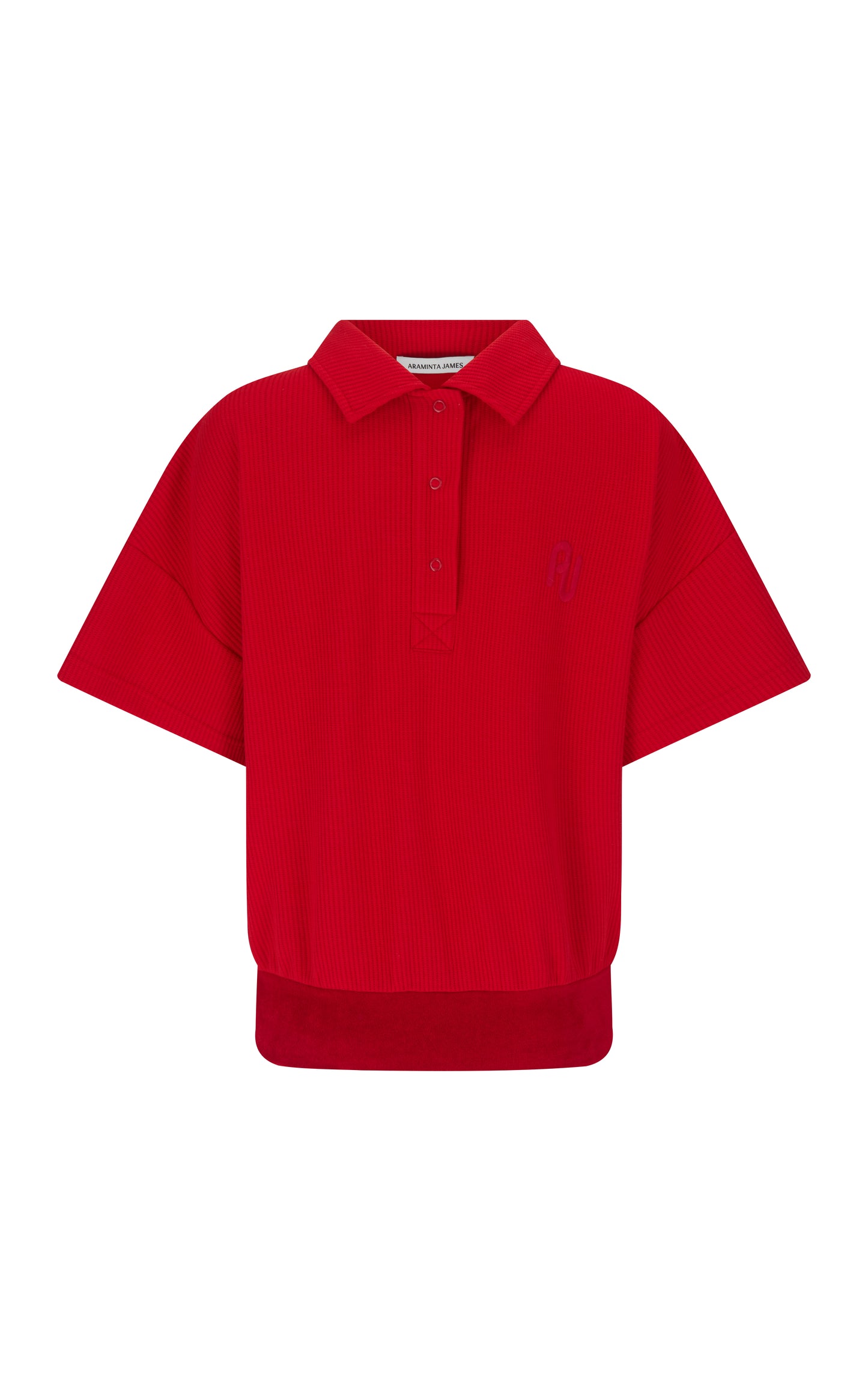 Waffle Short Sleeve Sweatshirt in Poppy Red