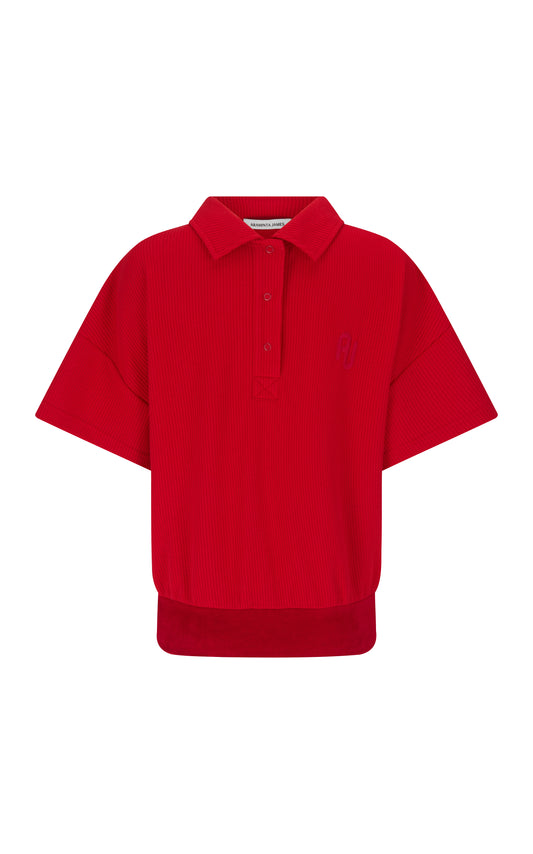 Waffle Short Sleeve Sweatshirt in Poppy Red