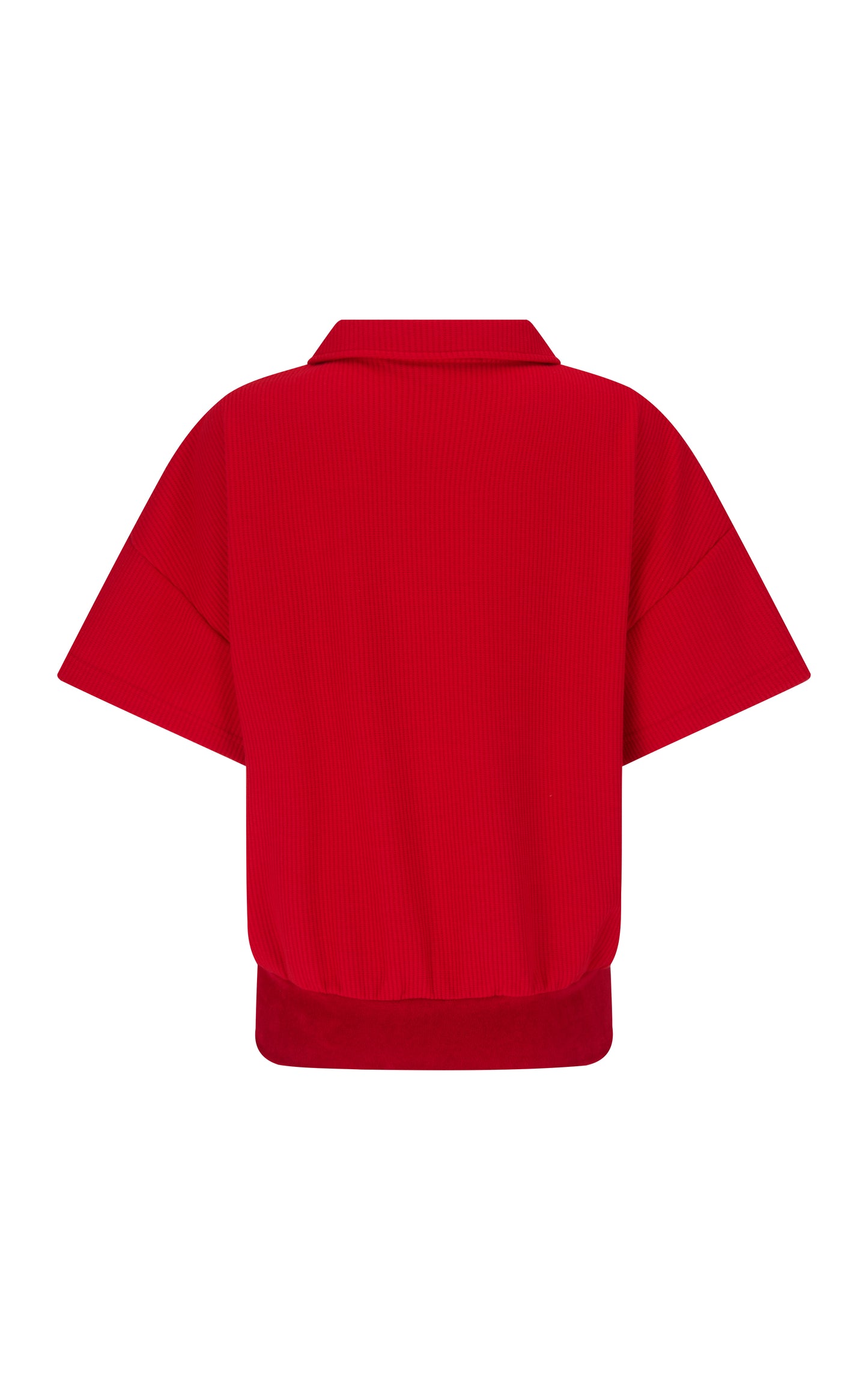 Waffle Short Sleeve Sweatshirt in Poppy Red