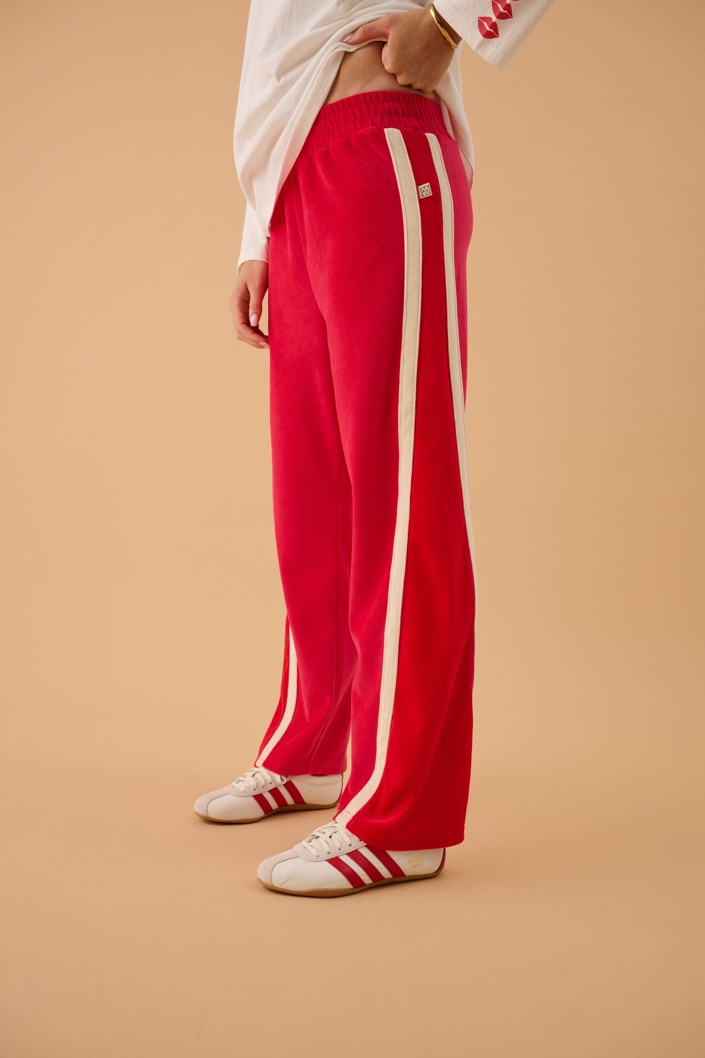 Velour Splice Trackpant in Tango Red