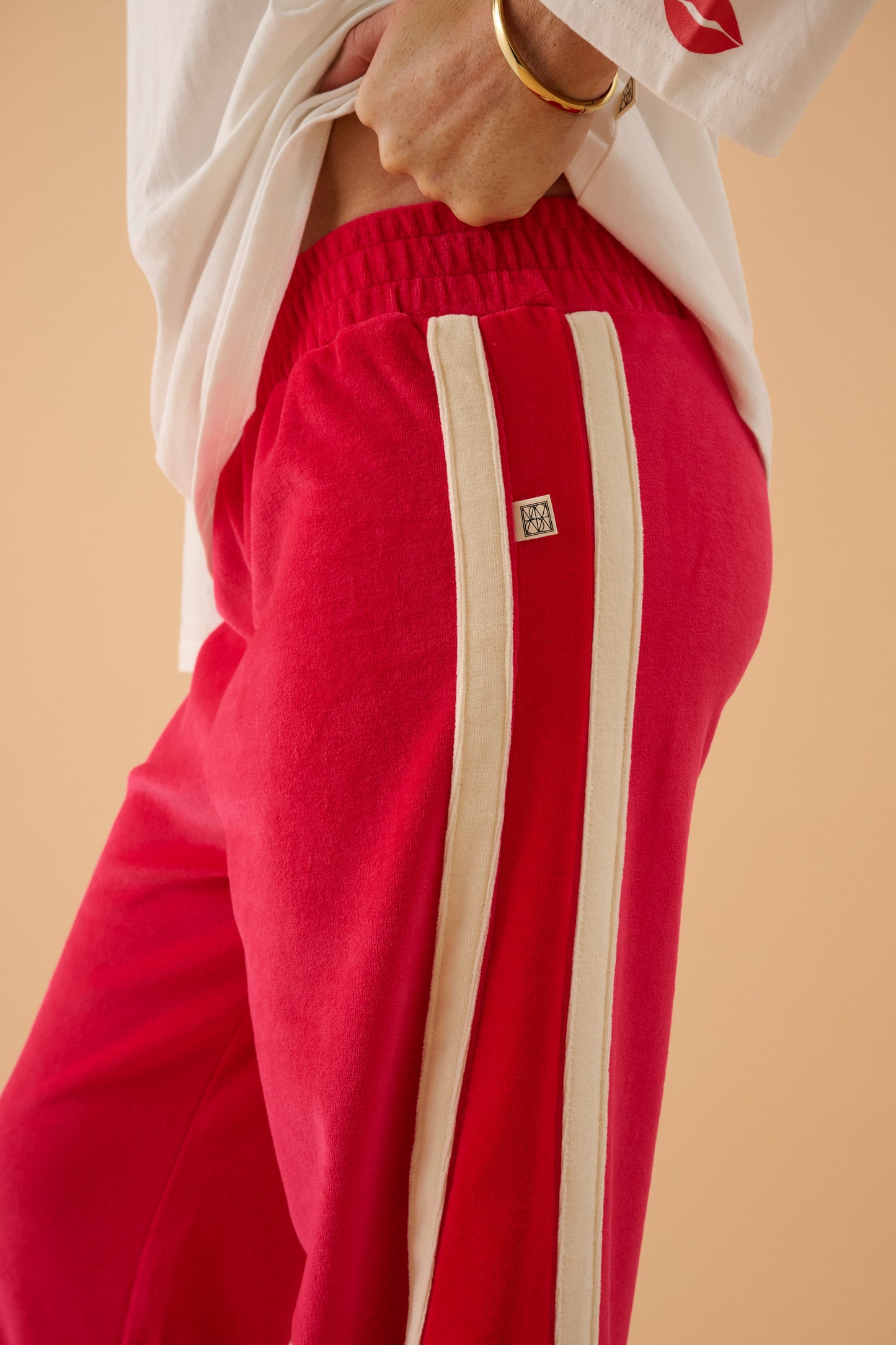 Velour Splice Trackpant in Tango Red