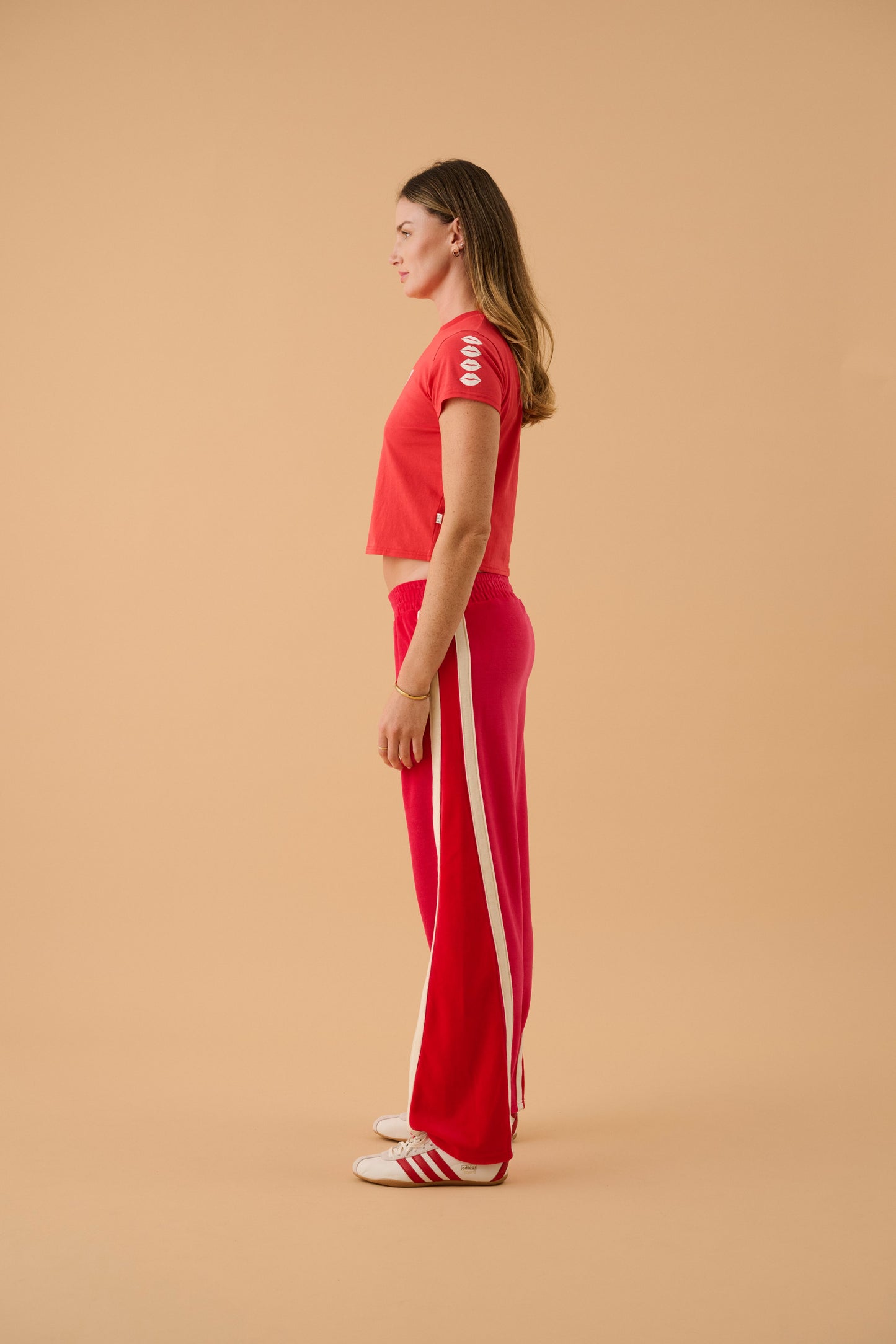 Velour Splice Trackpant in Tango Red