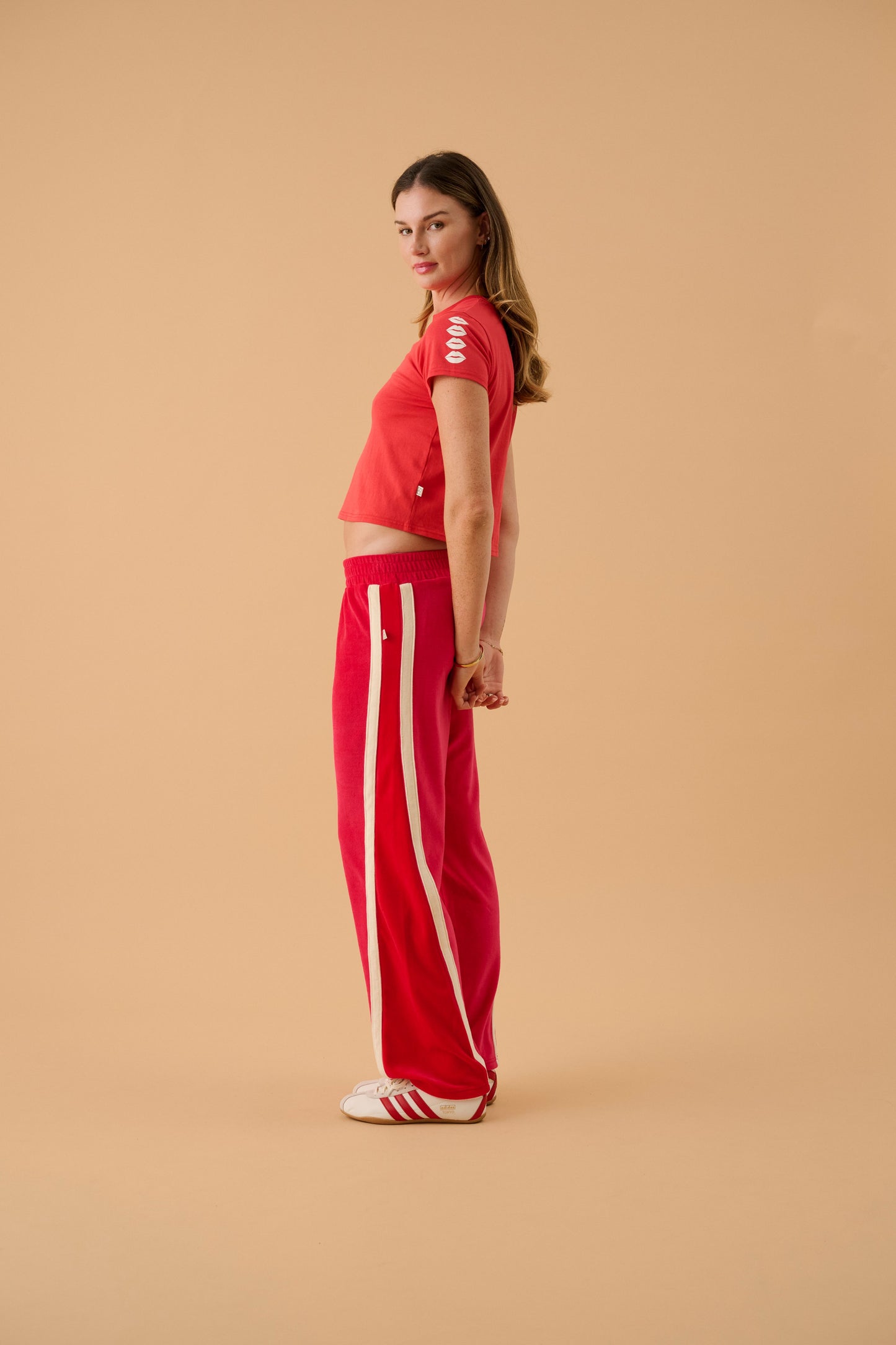 Velour Splice Trackpant in Tango Red