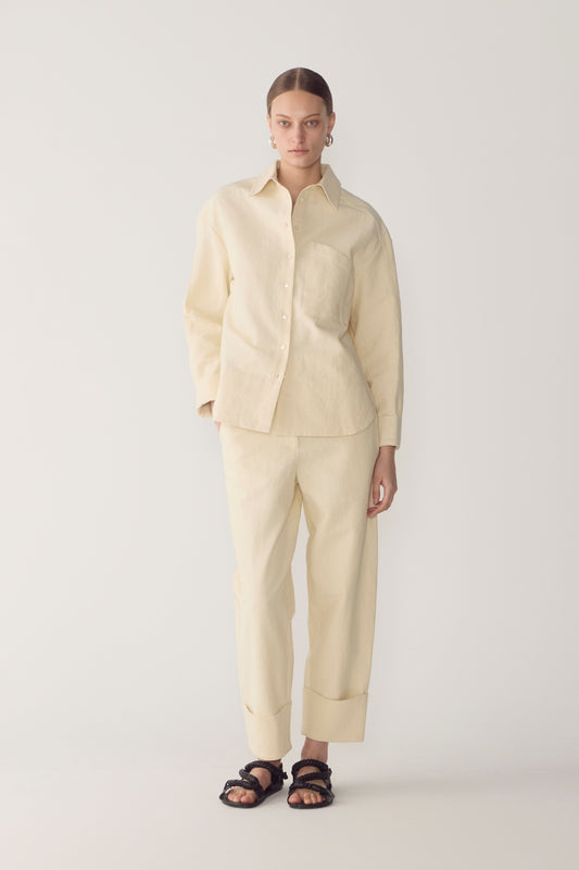 Blair Pant in Bone Cotton Linen