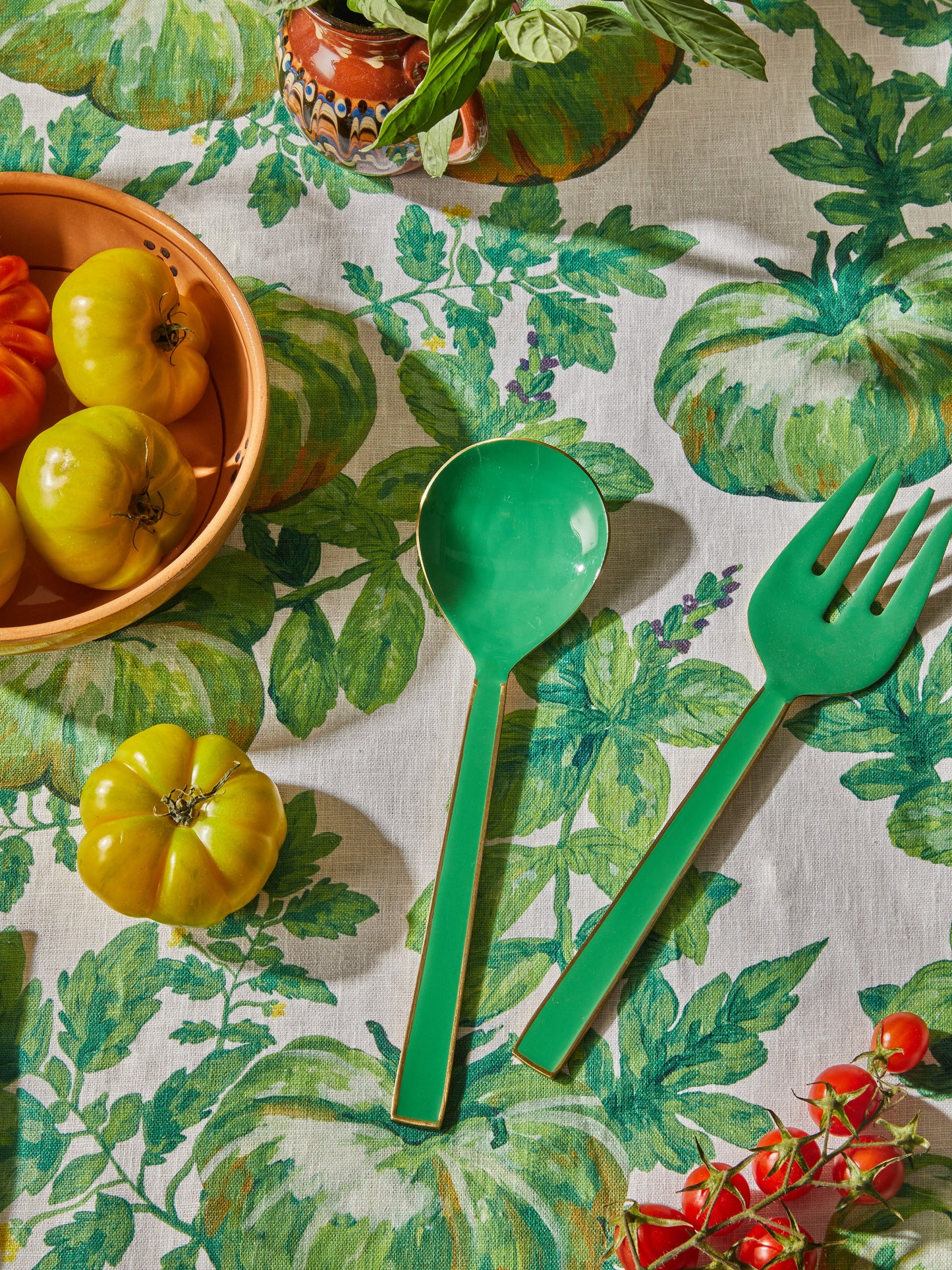 Enamel Salad Servers in Emerald