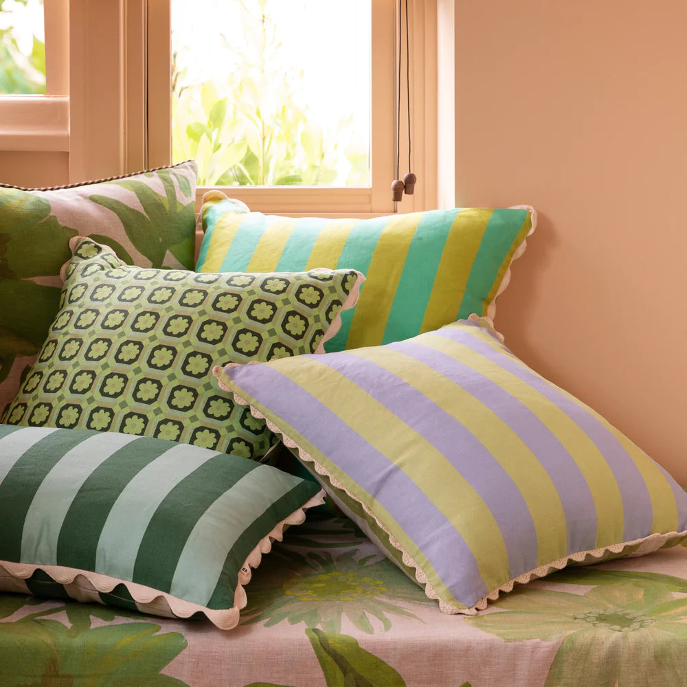 Bold Stripe Cushion in Blue and Lime