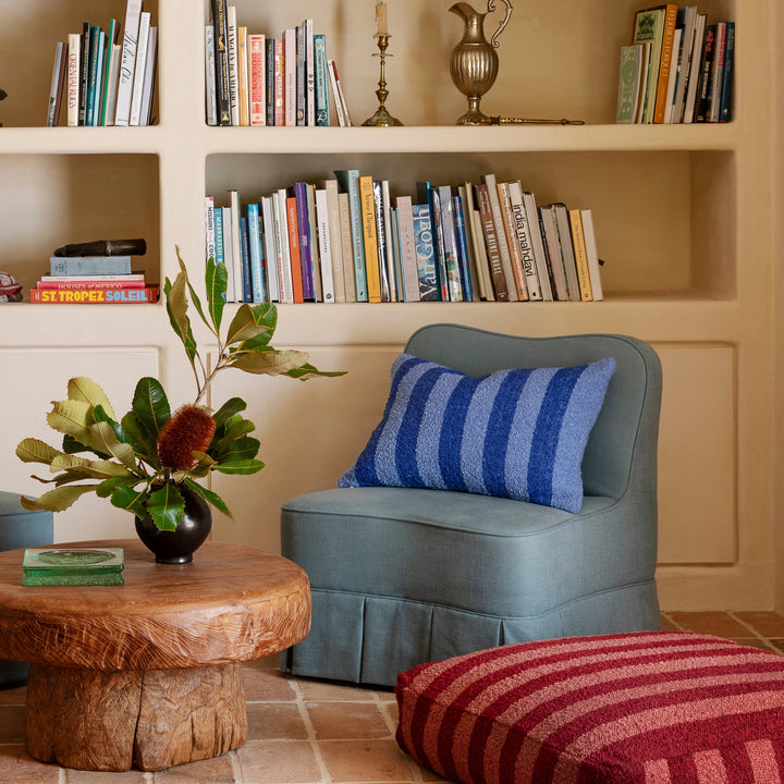 Boucle Stripe Cushion in Blue