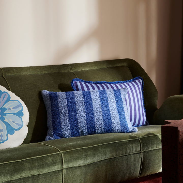 Boucle Stripe Cushion in Blue