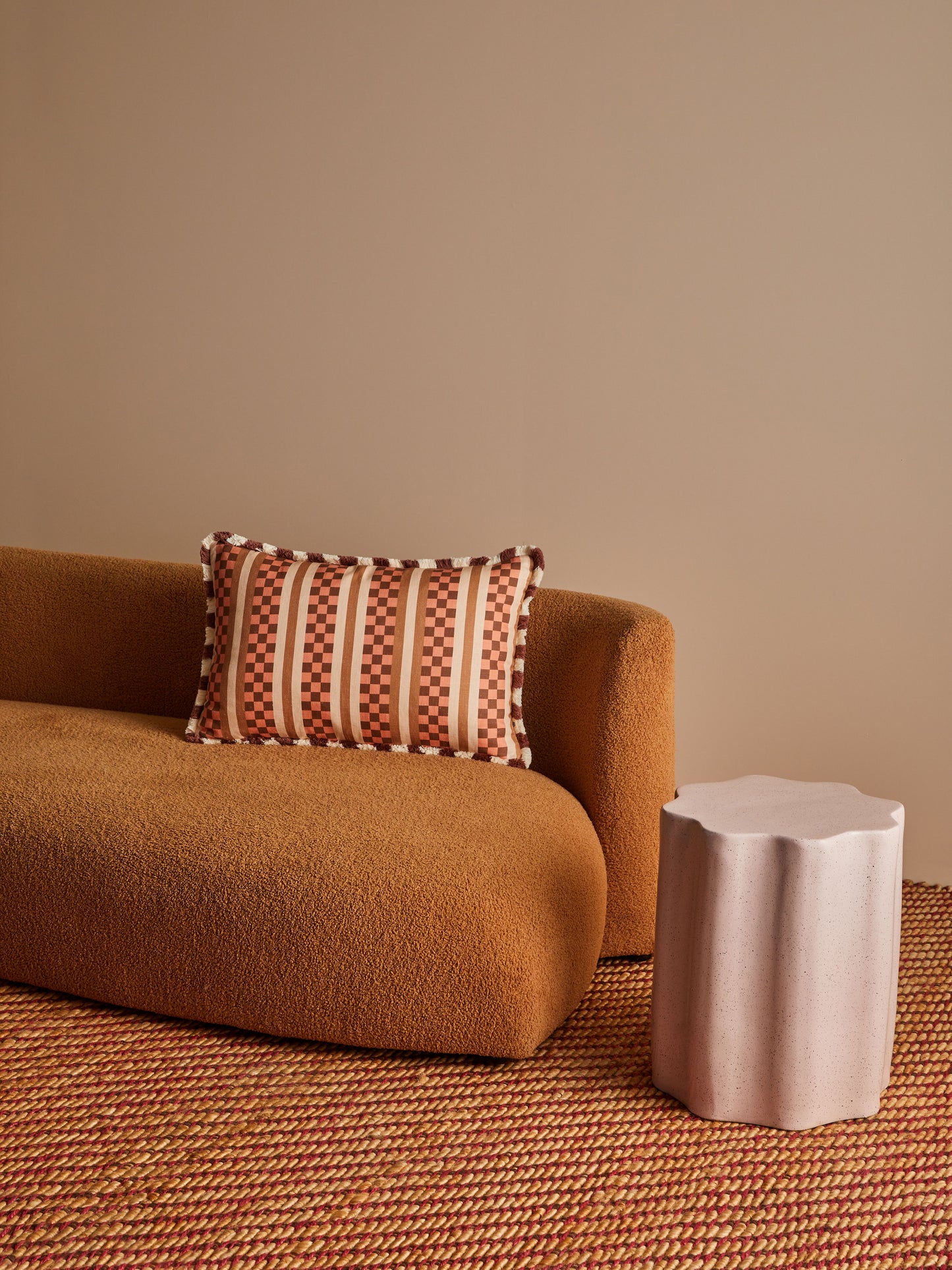 Marco Tile Linen Cushion in Terracotta