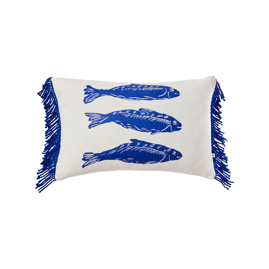 Sardines Linen Cushion in Blue