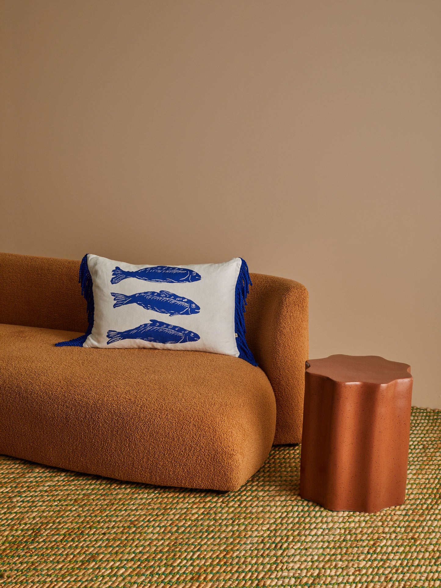 Sardines Linen Cushion in Blue