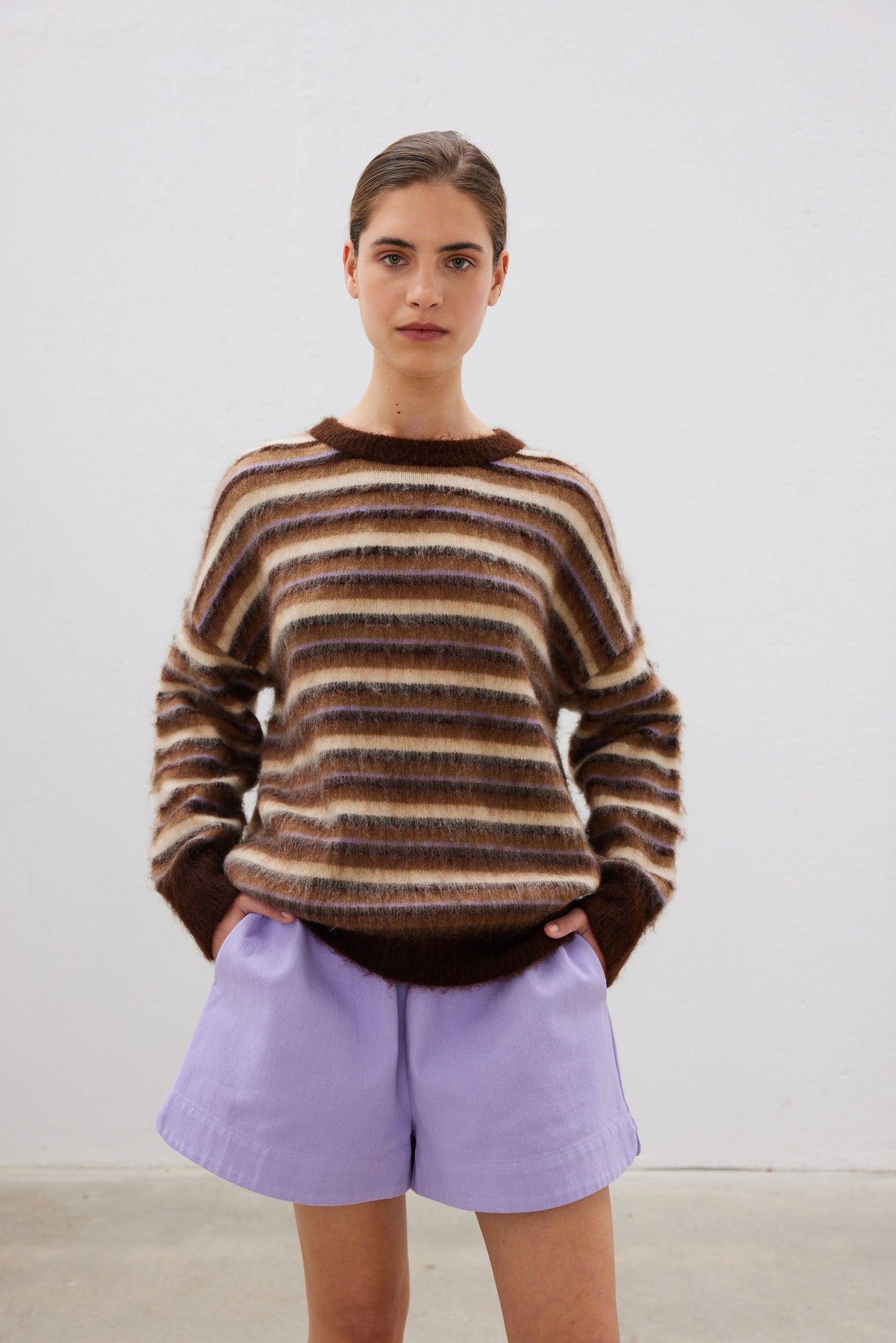 Dakota Wool Blend Sweater in Wholegrain and Violet Light