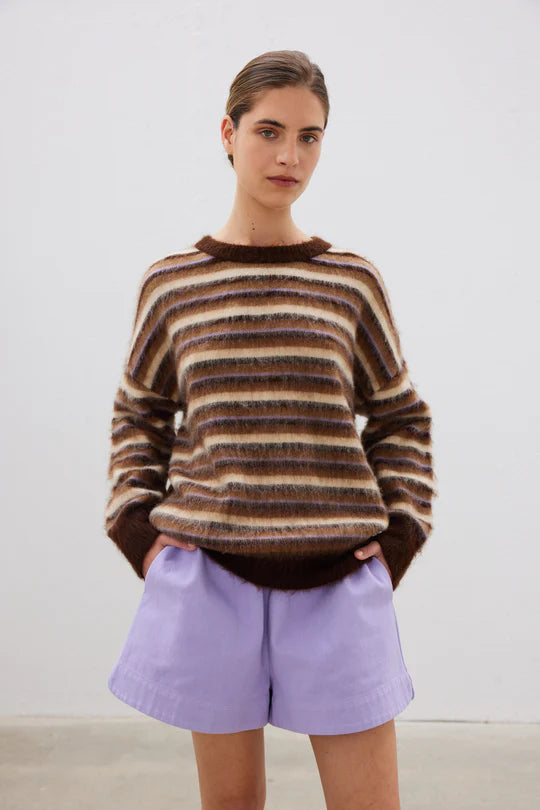 Dakota Wool Blend Sweater in Wholegrain and Violet Light