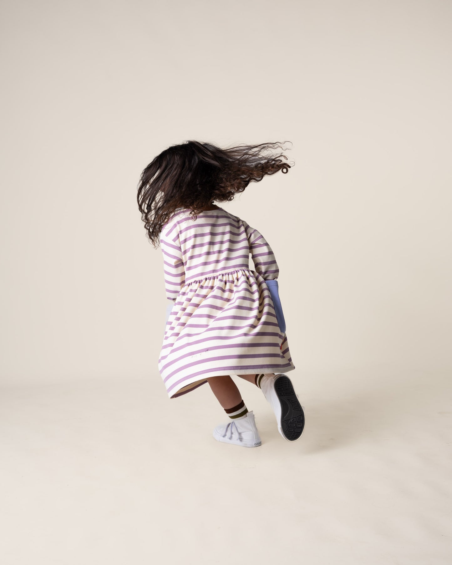 Long Sleeve Bell Dress in Purple Stripes