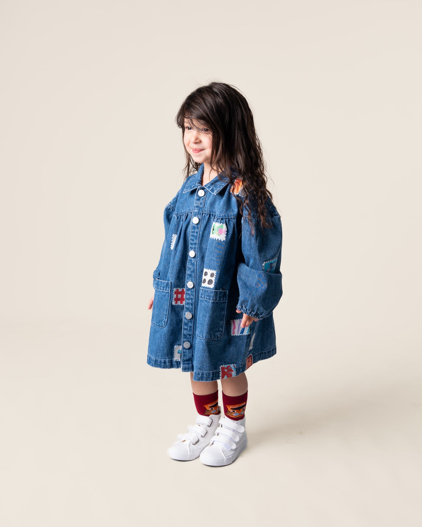 Denim Smock Dress in Stamps