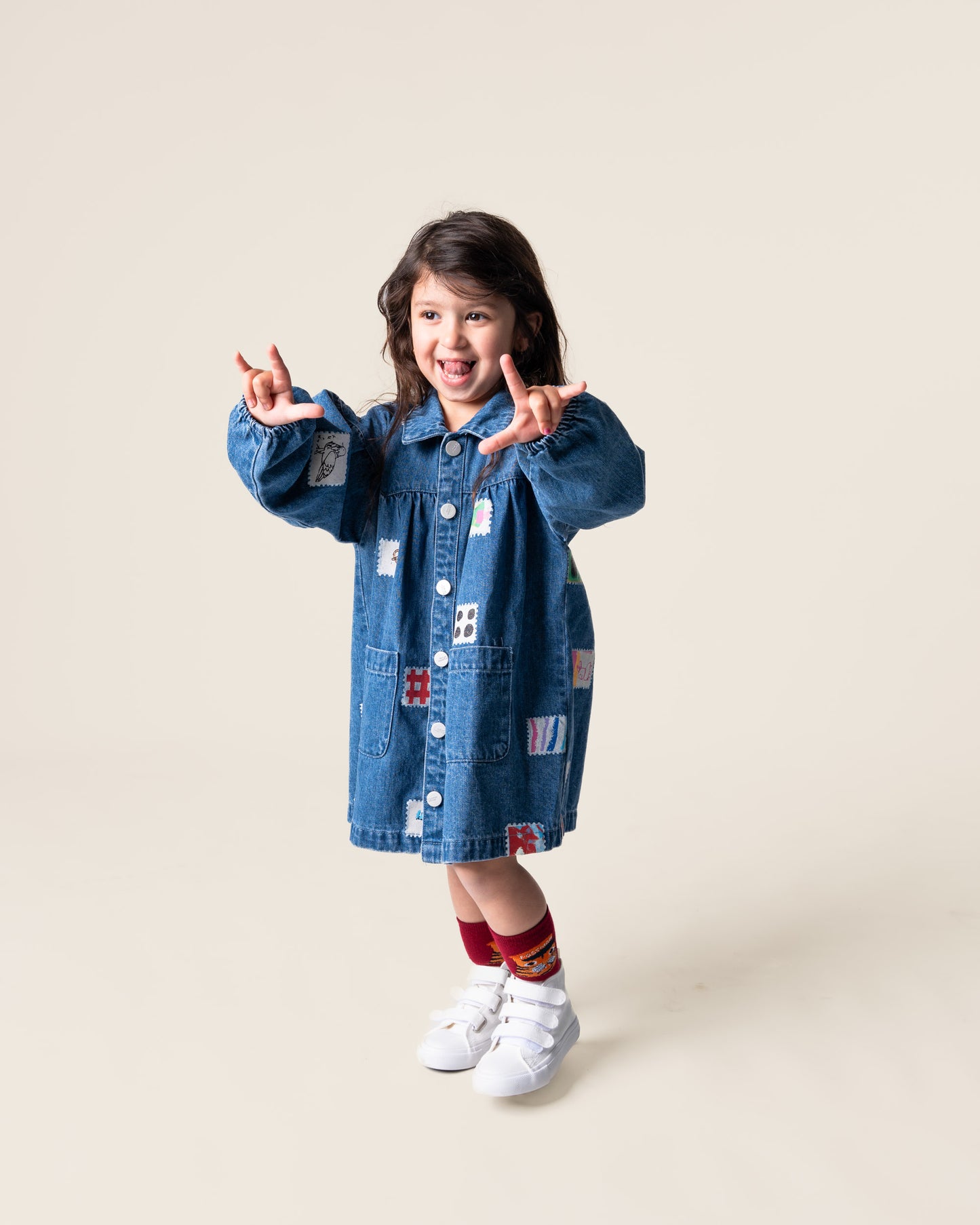 Denim Smock Dress in Stamps