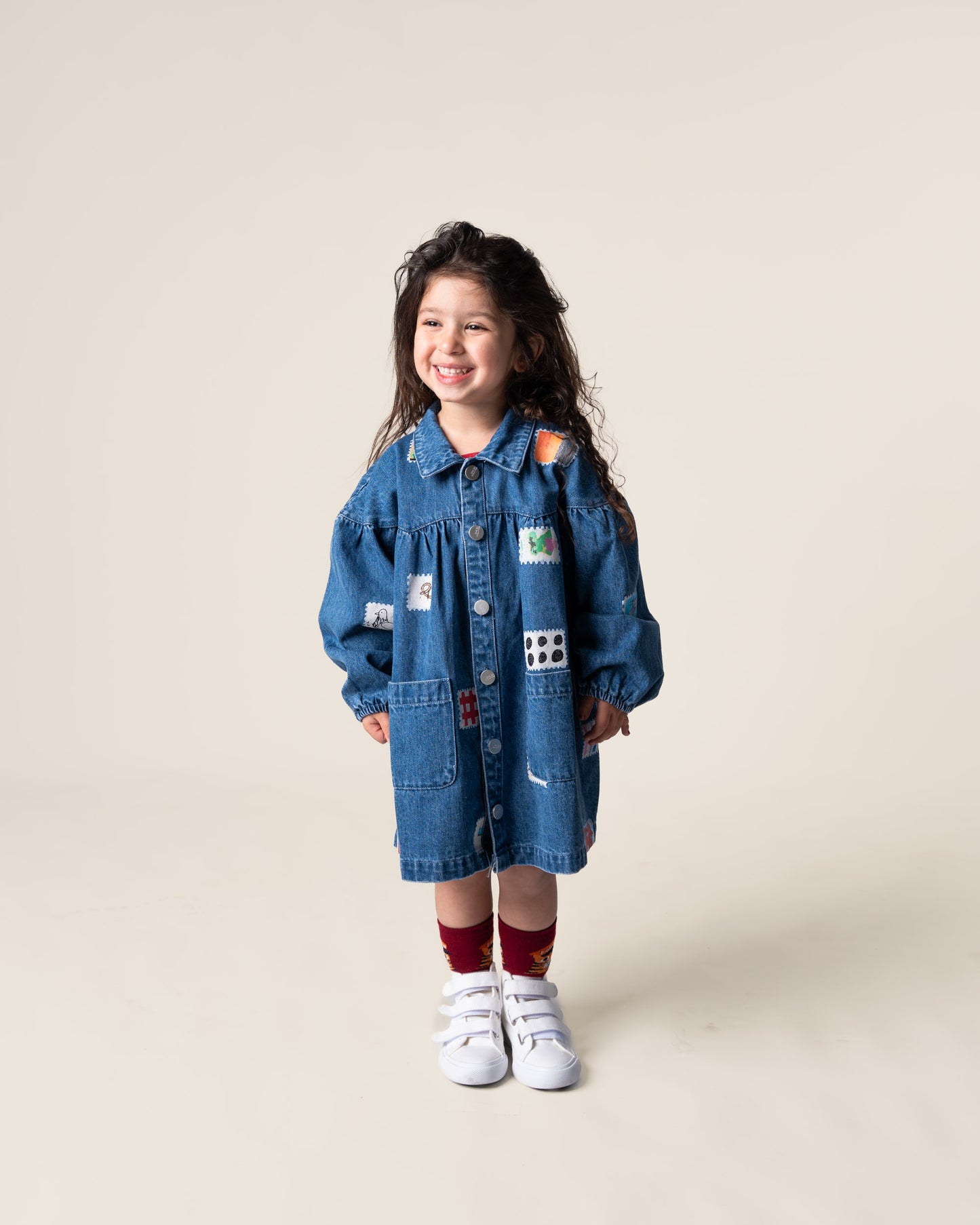 Denim Smock Dress in Stamps