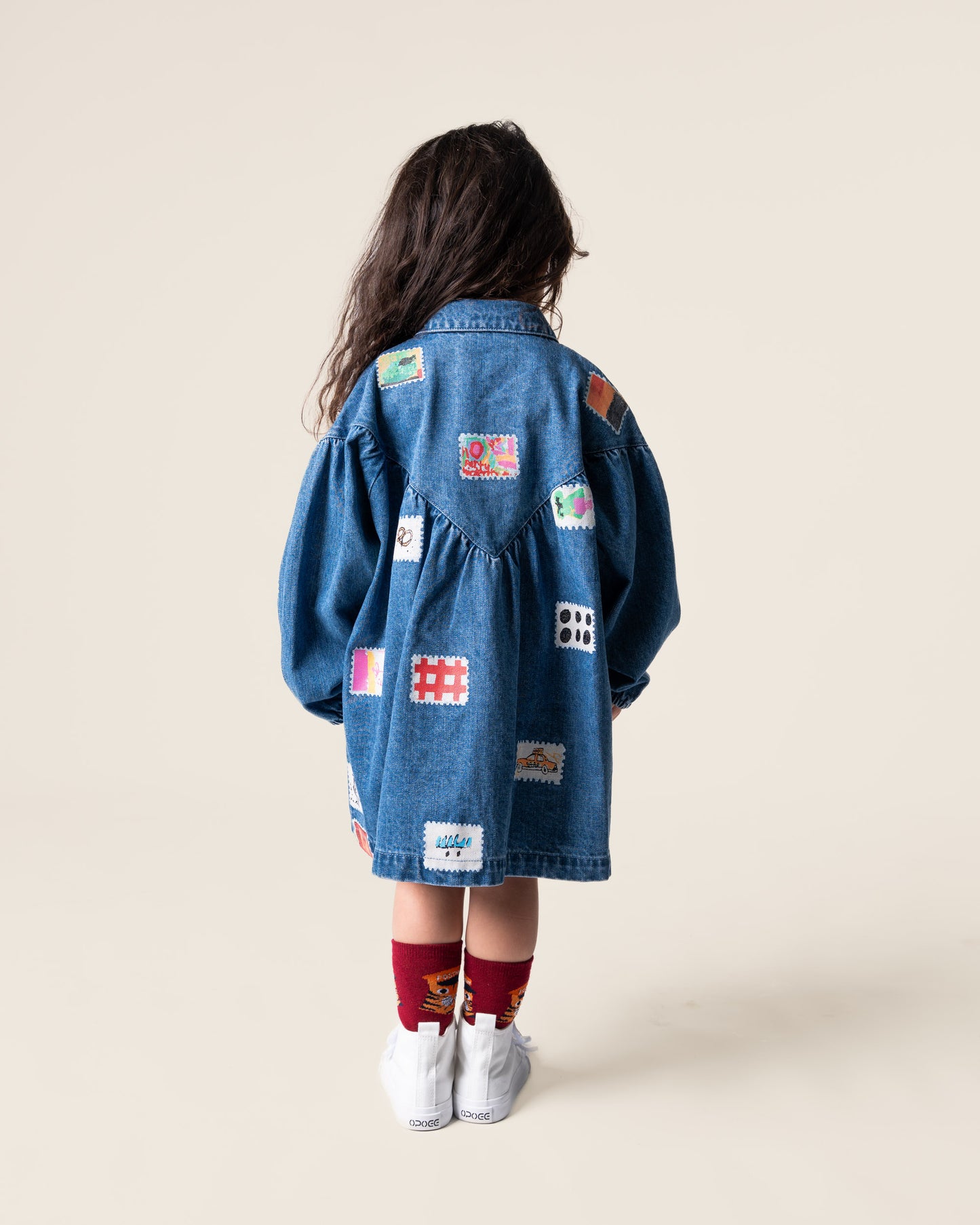 Denim Smock Dress in Stamps