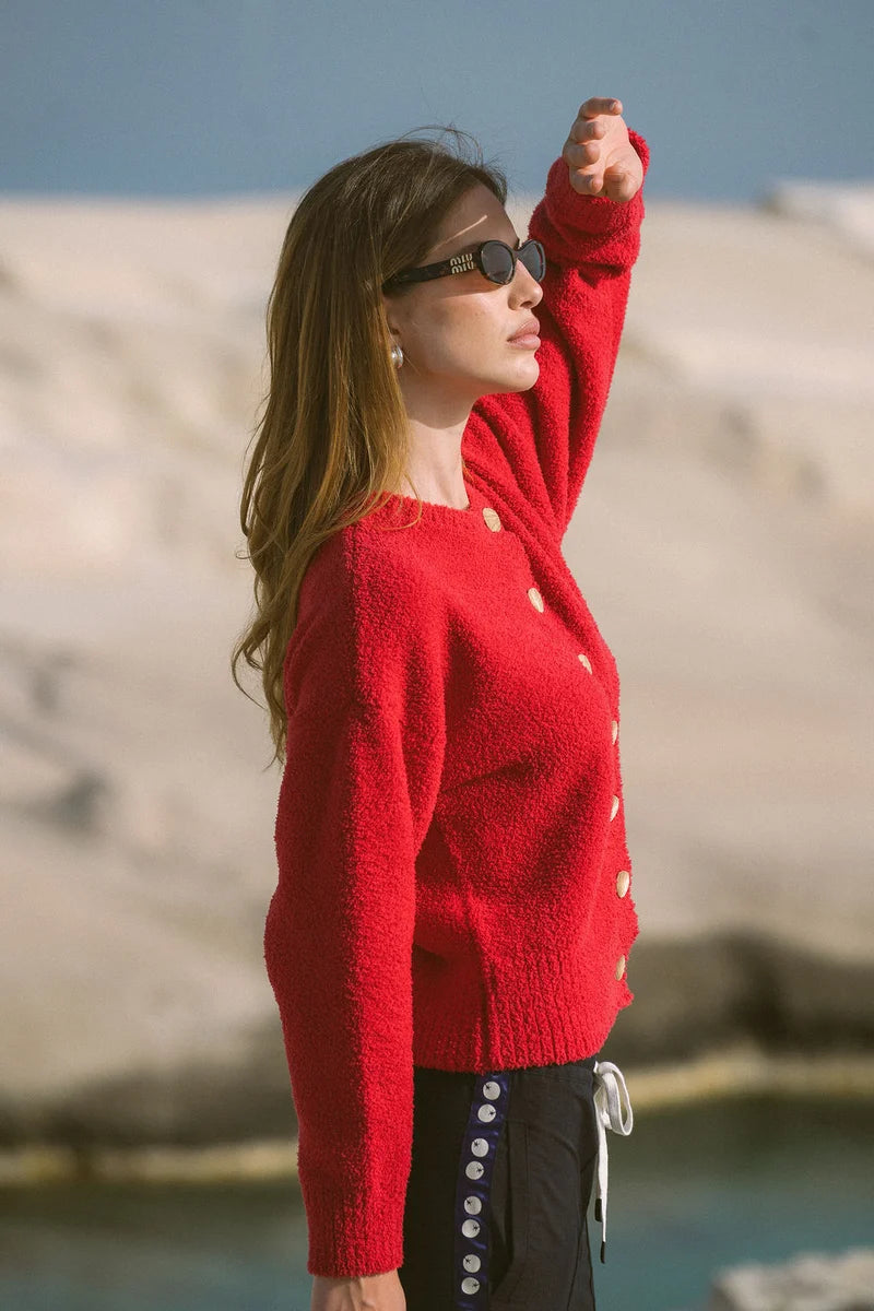 Aimes Shell Cardigan in Lipstick Red