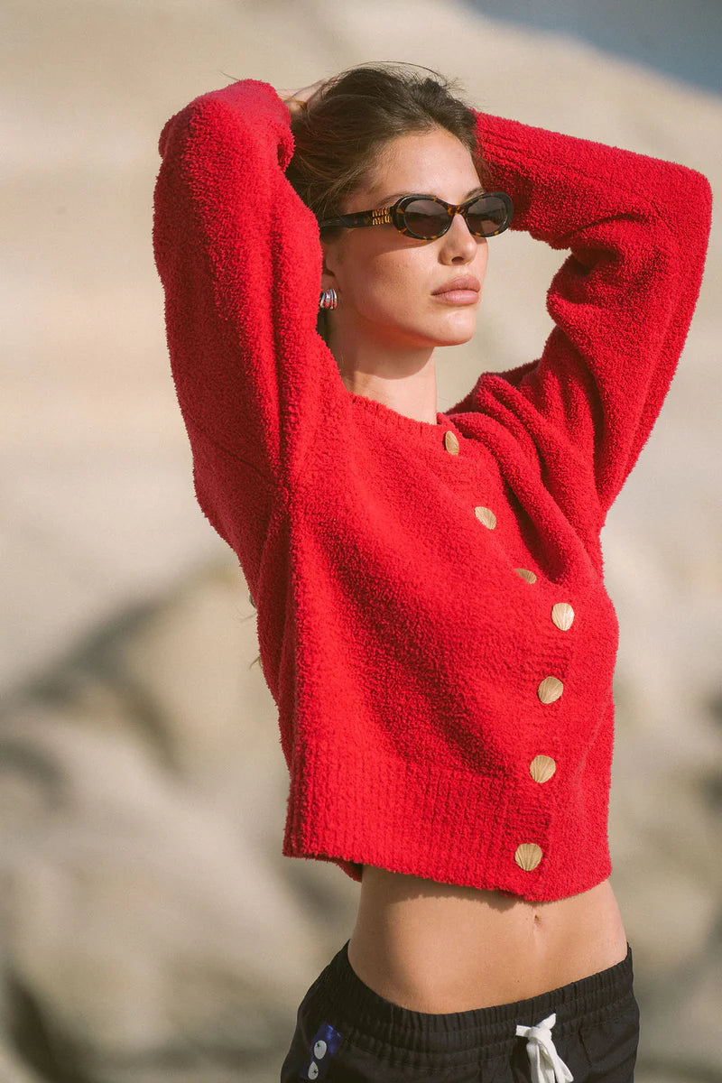Aimes Shell Cardigan in Lipstick Red