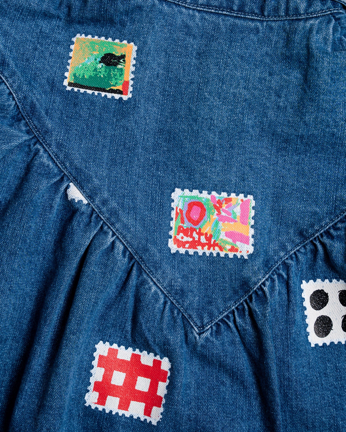 Denim Smock Dress in Stamps