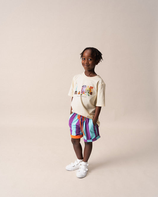Shorts in Purple & Aqua Stripes