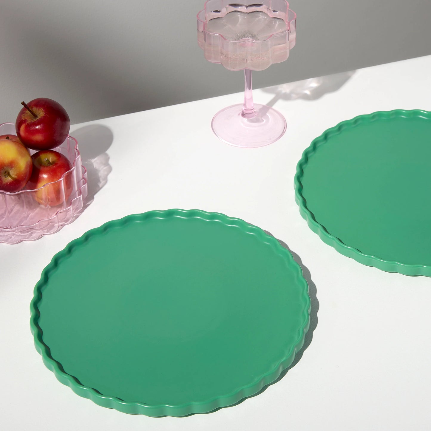 Ceramic Wave Dinner Plate in Forest Green (Set of Two)