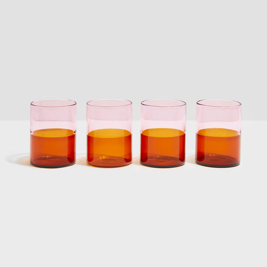 Two Tone Glasses in Pink & Amber (Set of 4)