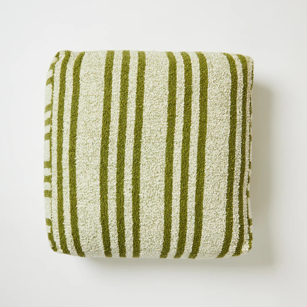Boucle Pouffe in Trio Stripe of Khaki and Ivory