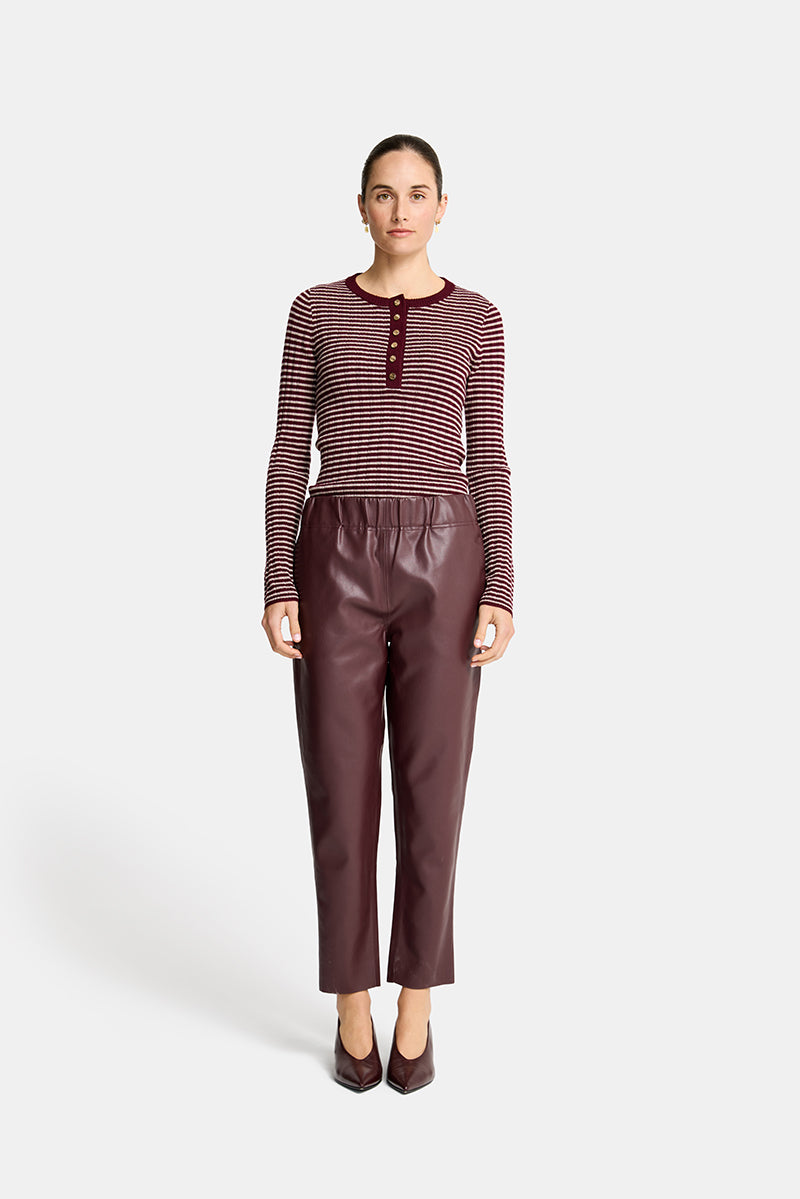 Henley Striped Knit in Pinot and Natural