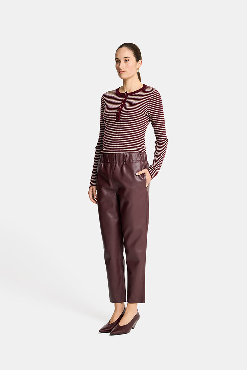Henley Striped Knit in Pinot and Natural