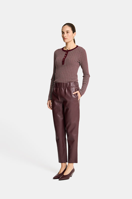 Henley Striped Knit in Pinot and Natural