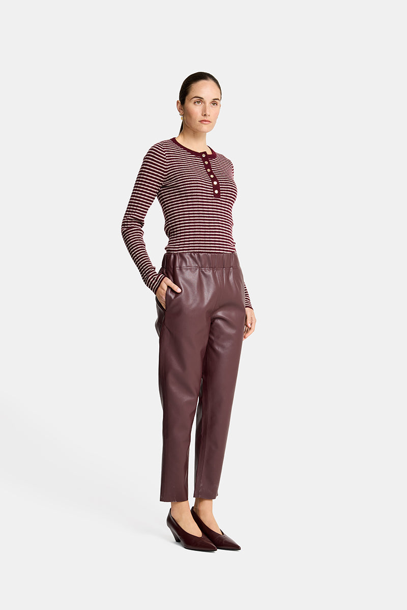 Henley Striped Knit in Pinot and Natural