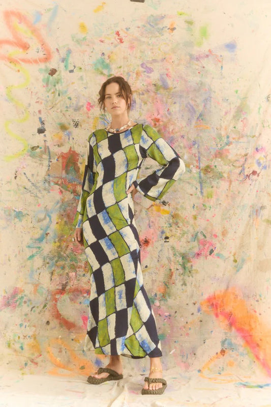 Oro Tile Olive Maxi Dress